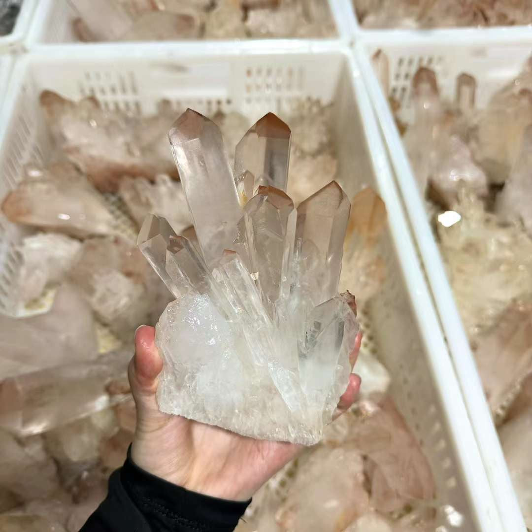 Pink Phantom Quartz Cluster Super Transparent