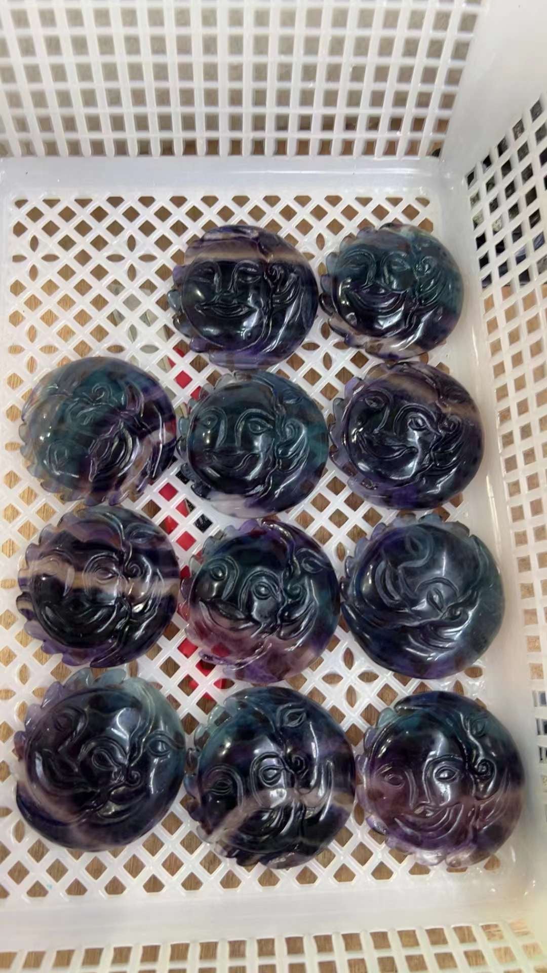Rainbow Fluorite Moon and Sun Face