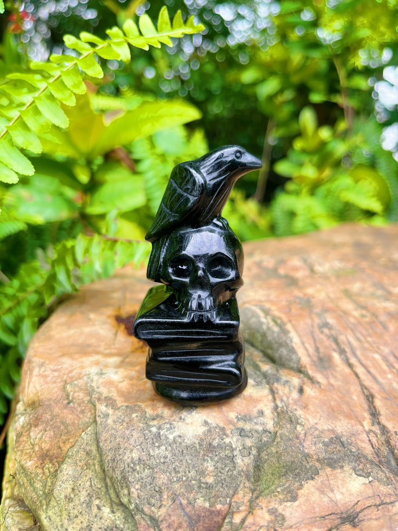 Skull Raven Black Obsidian