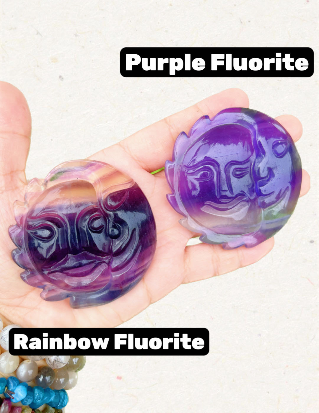 Rainbow Fluorite Moon and Sun Face