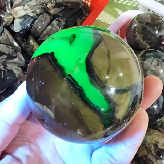 Volcano Agate Sphere UV Reaction
