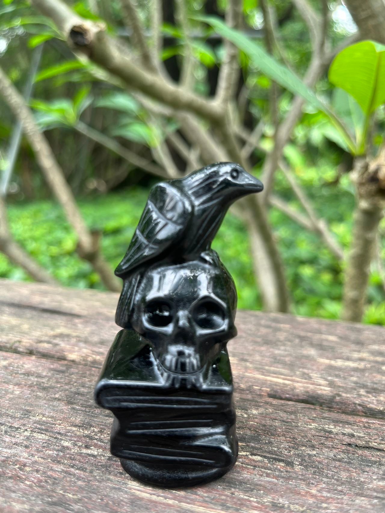 Skull Raven Black Obsidian
