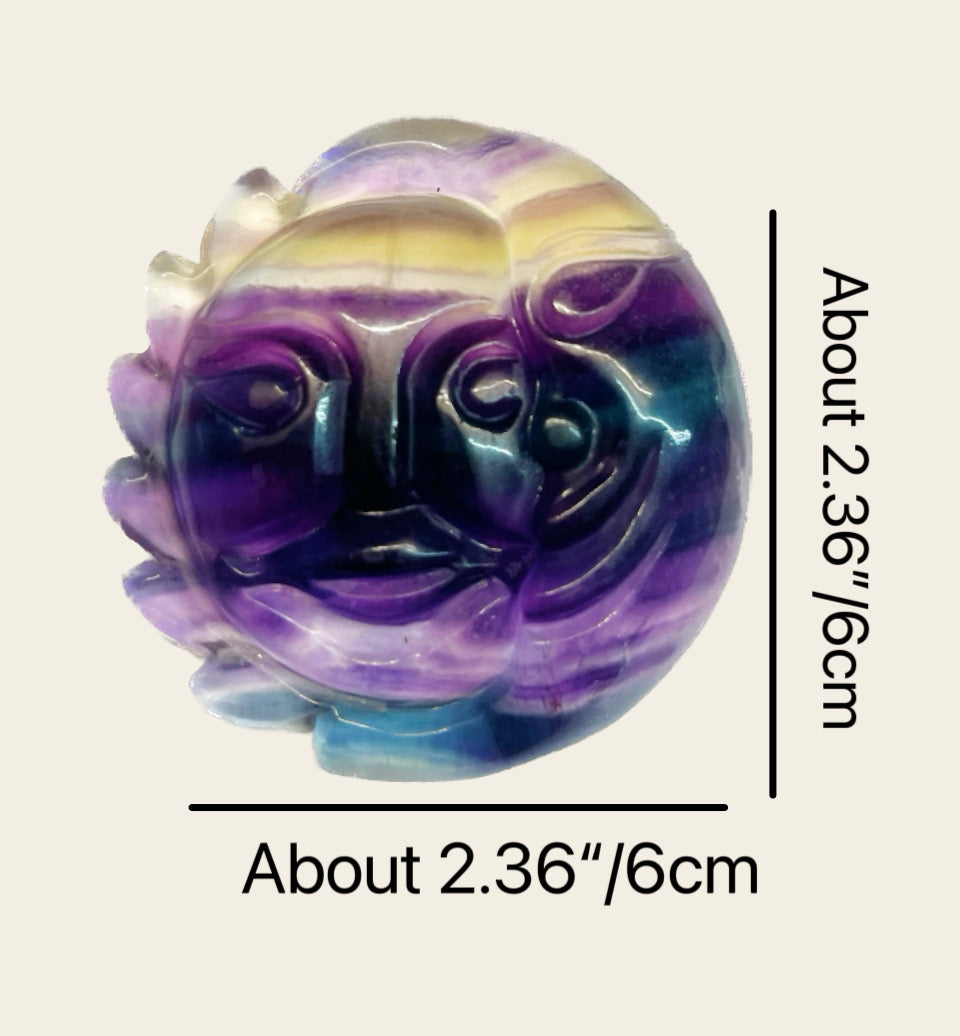 Rainbow Fluorite Moon and Sun Face