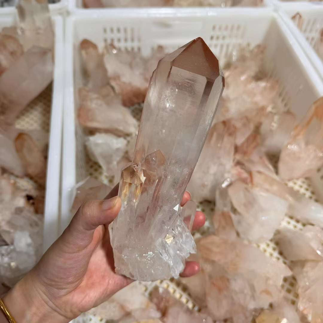 Pink Phantom Quartz Cluster Super Transparent