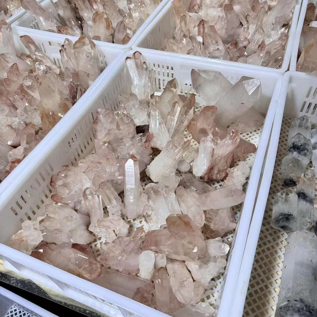Pink Phantom Quartz Cluster Super Transparent