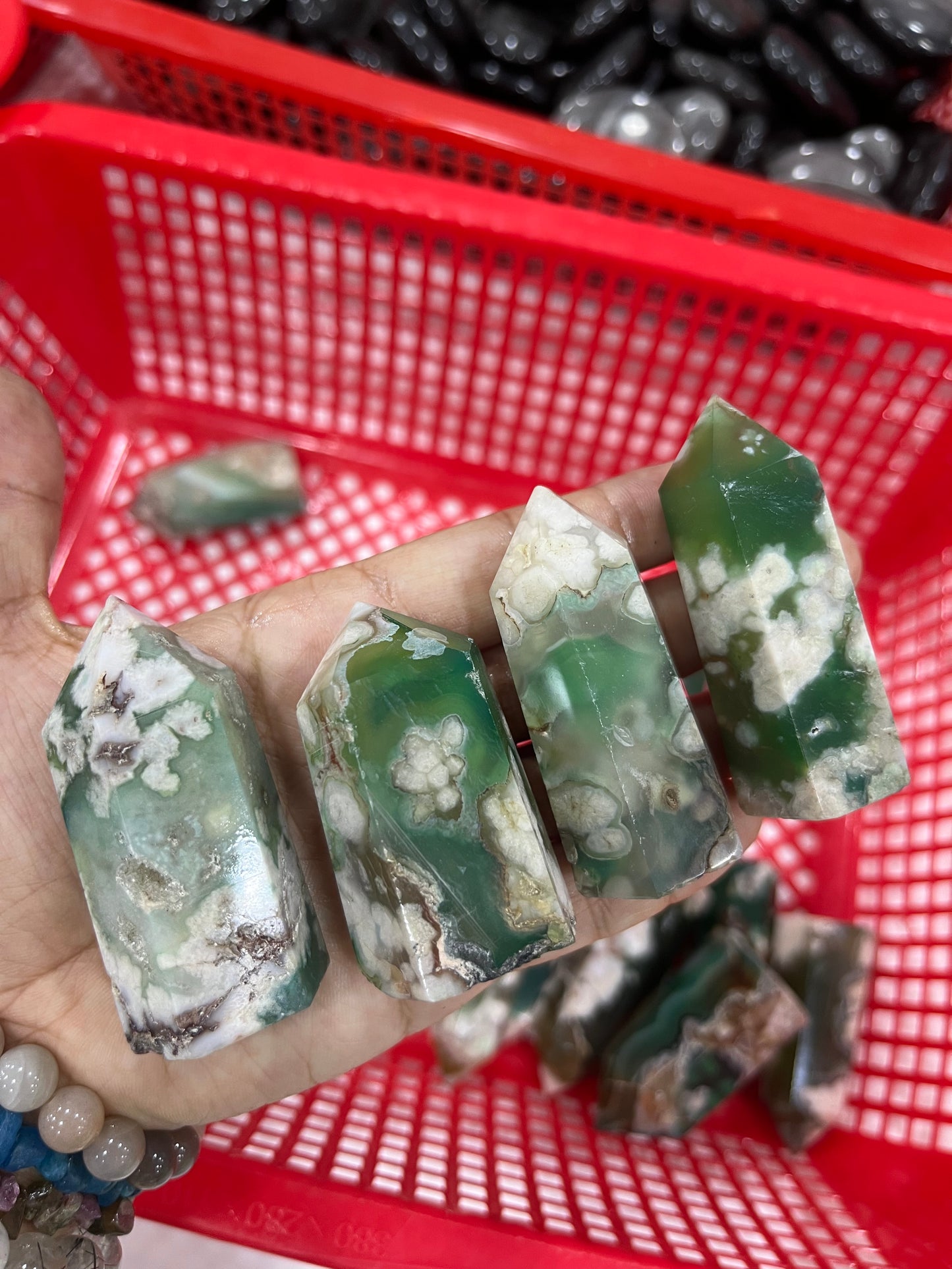 Green Flower agate Tower High Quality