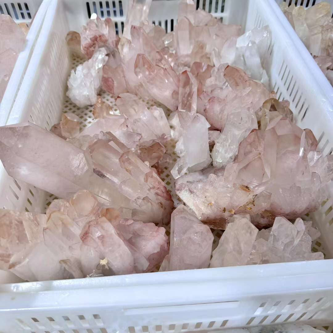 Pink Phantom Quartz Cluster Super Transparent