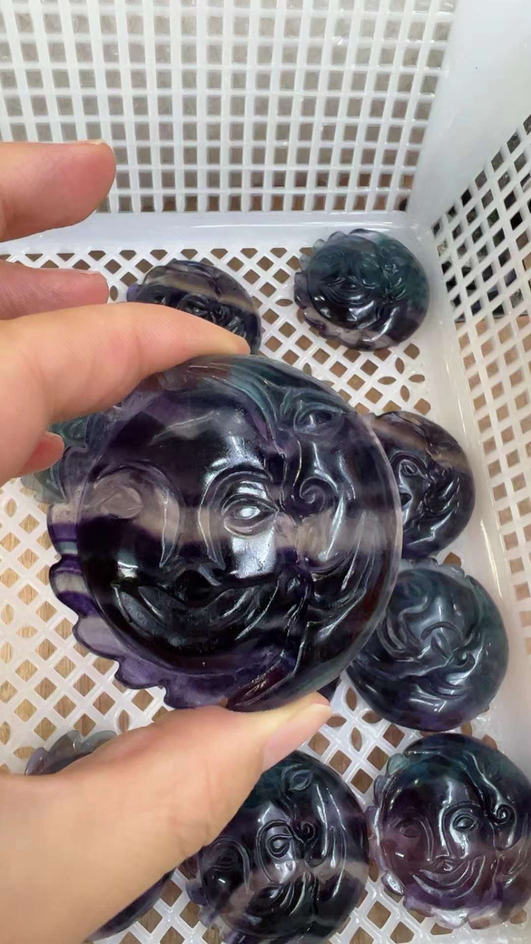 Rainbow Fluorite Moon and Sun Face