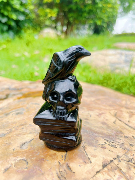 Skull Raven Black Obsidian