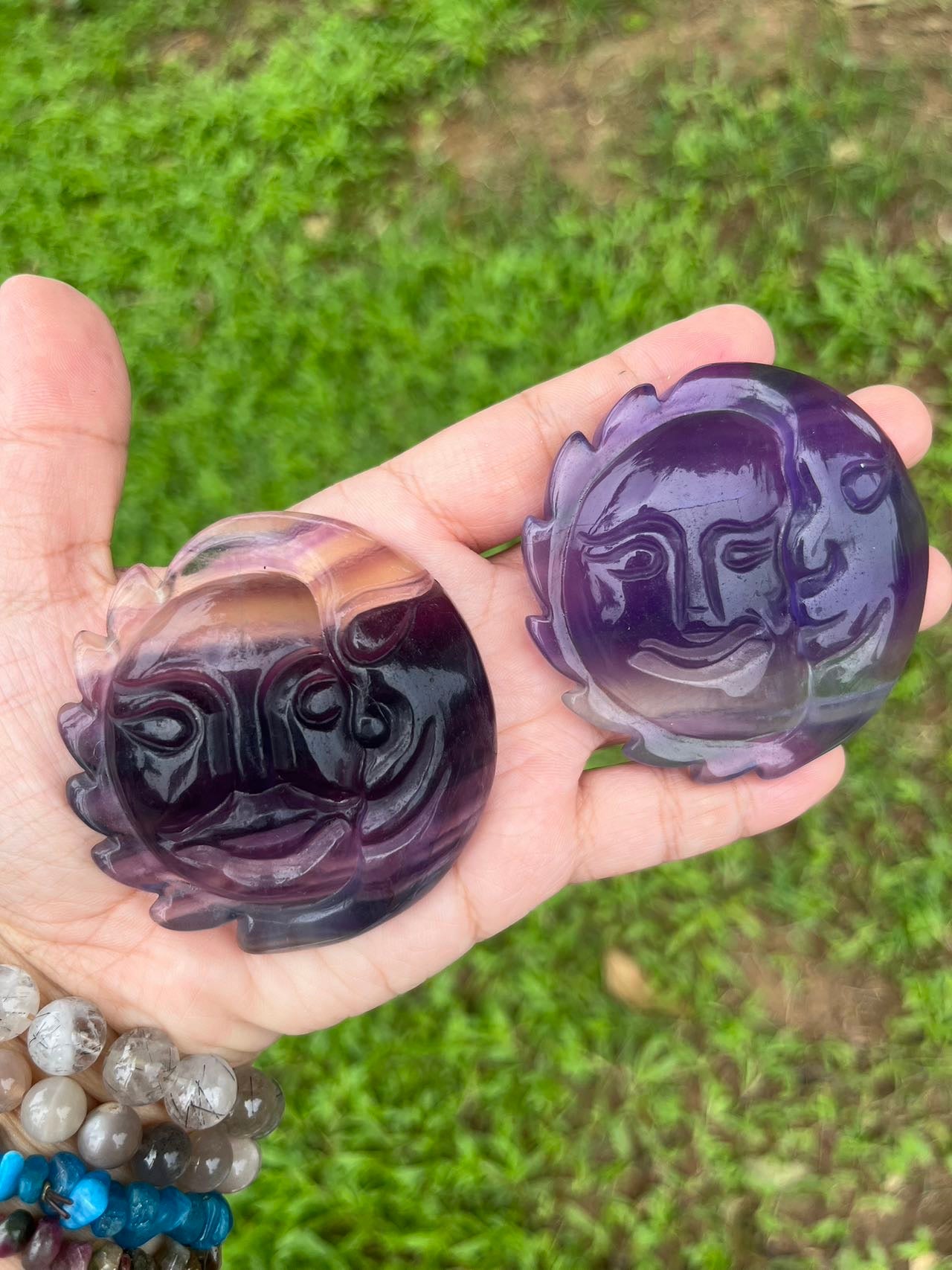 Rainbow Fluorite Moon and Sun Face