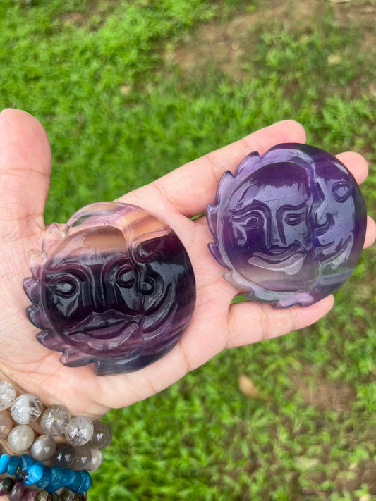 Rainbow Fluorite Moon and Sun Face