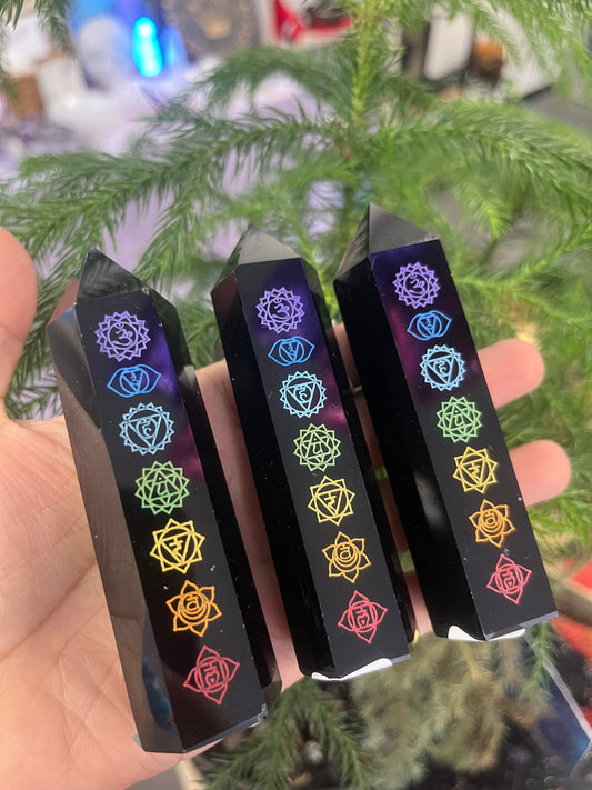 Black Obsidian 7 Chakra Tower